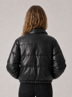 Zephrina Anneliese faux leather quilted puffer jacket in black