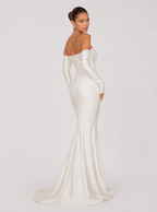 Zephrina Brinelle off-shoulder satin maxi dress
