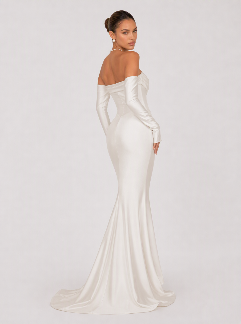 Zephrina Brinelle off-shoulder satin maxi dress