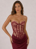 Zephrina Marcienne lace corset maxi dress in red