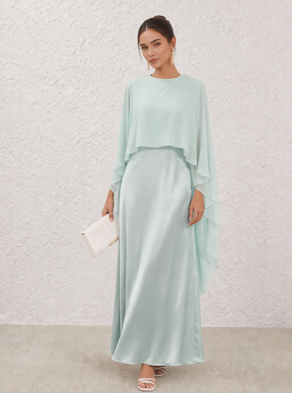 Zephrina Paloma satin cape maxi dress in green