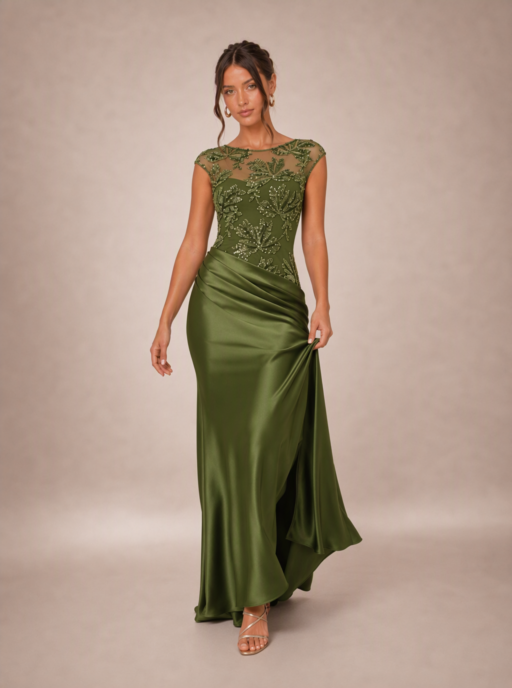 Zephrina Florimel botanical lace maxi dress in olive green