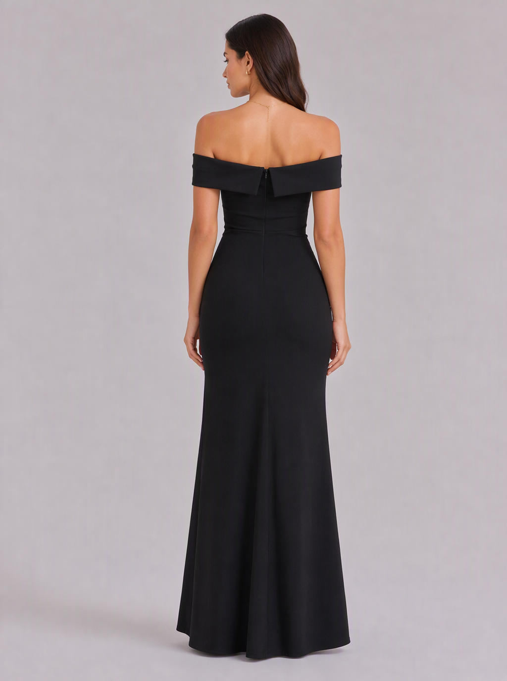 Zephrina Annemarie off-shoulder satin slit maxi dress in black