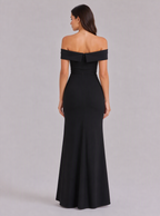 Zephrina Annemarie off-shoulder satin slit maxi dress in black