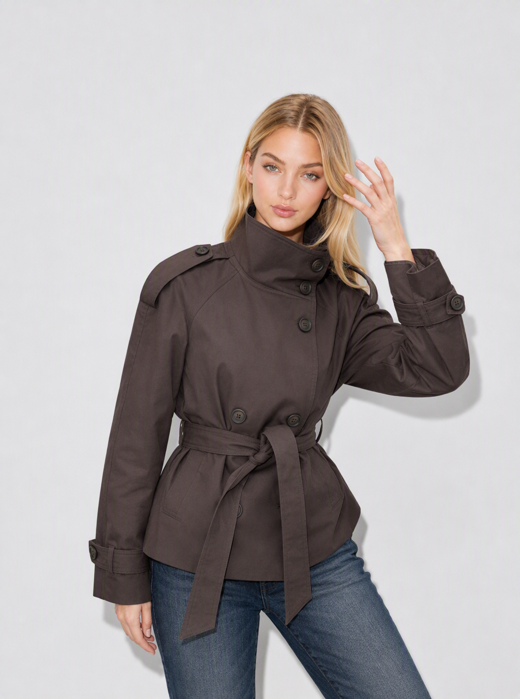 Zephrina Carys belted trench jacket in khaki