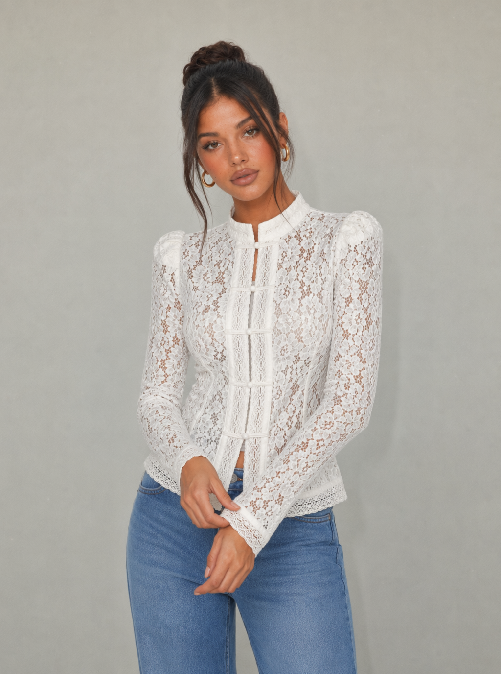 Evangeline Lace Button Front Top