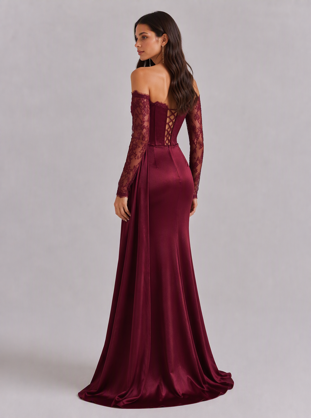 Zephrina Isadora off-shoulder corset lace maxi dress in black