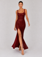 Zephrina Marcelline open-back shimmer maxi dress in red