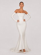 Zephrina Brinelle off-shoulder satin maxi dress