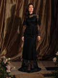 Zephrina Helena lace-peplum maxi dress in black