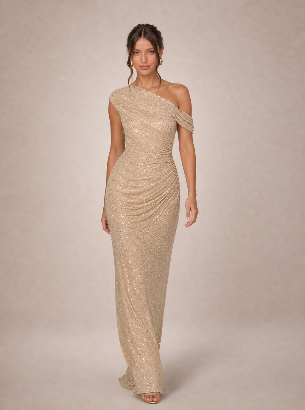 Zephrina Hannelore asymmetric ruched maxi dress in burgundy