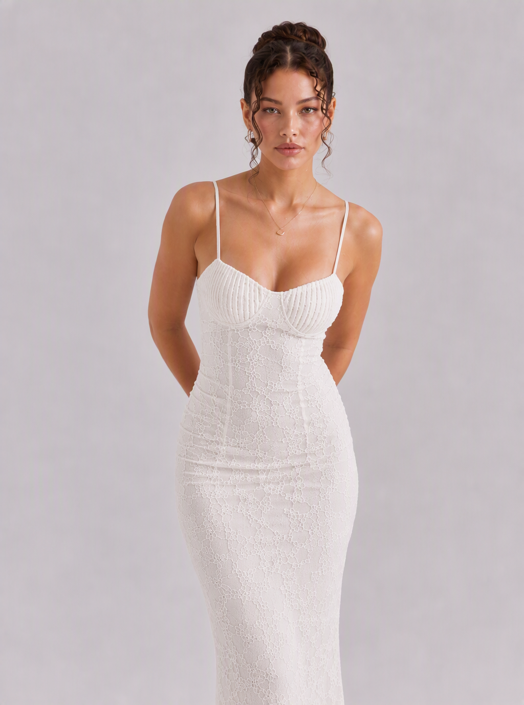 Zephrina Jessara strapless lace maxi dress in white