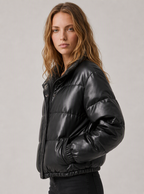 Zephrina Anneliese faux leather quilted puffer jacket in black