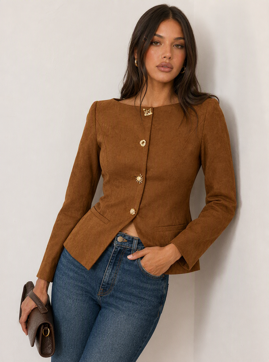 Zephrina Brenna fitted button jacket in brown