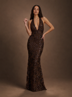 Zephrina Maelys plunging sequin maxi dress in coffee