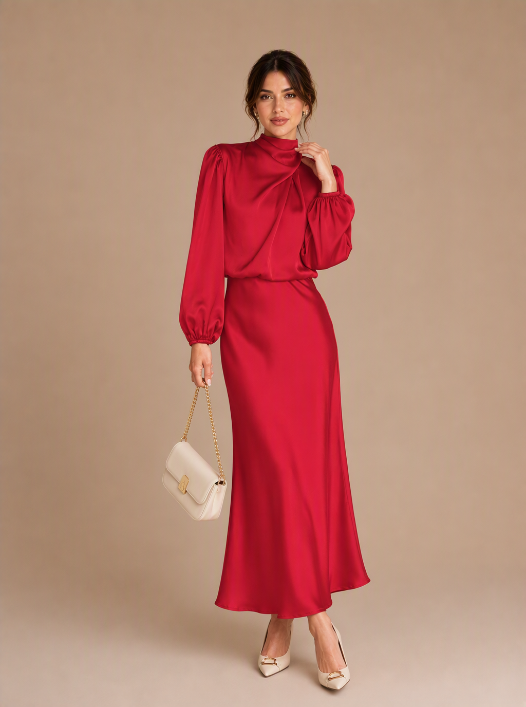 Zephrina Sable draped satin midi dress
