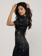 Zephrina Anouk lace plunge maxi dress in black