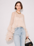 Zephrina Evelise sheer ruffle chiffon top in white