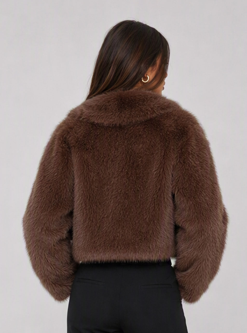 Zephrina Violetta cropped faux fur coat in coffee