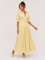 Zephrina Marigold collared puff-sleeve midi dress in yellow
