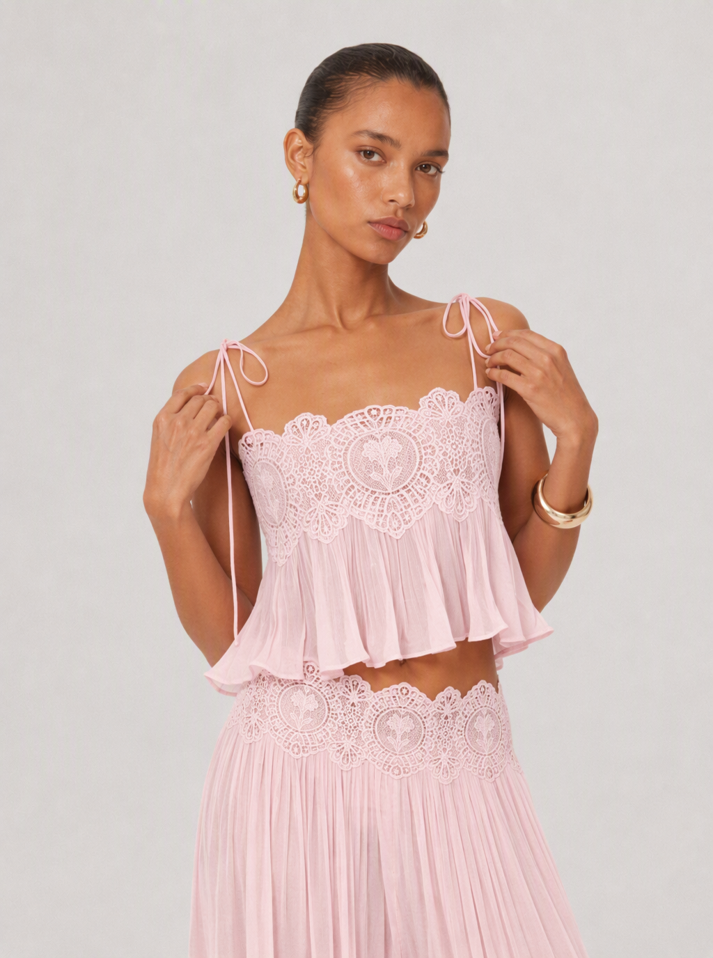 Zephrina lace-trim resort set in pink
