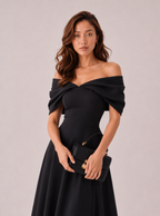 Zephrina Rosine off-shoulder crossover midi dress in black