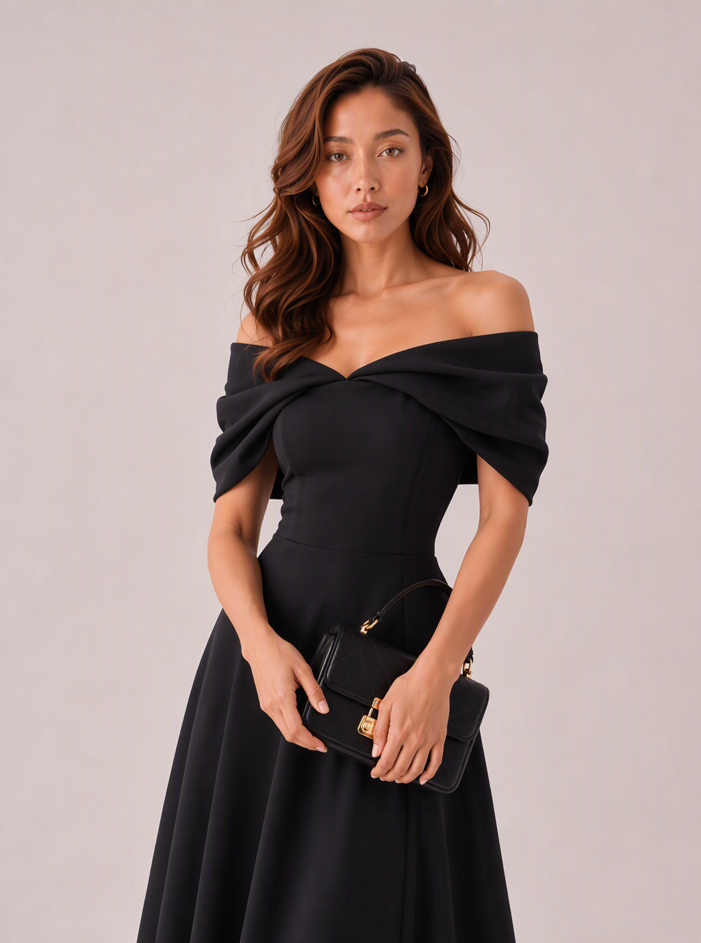 Zephrina Rosine off-shoulder crossover midi dress in black