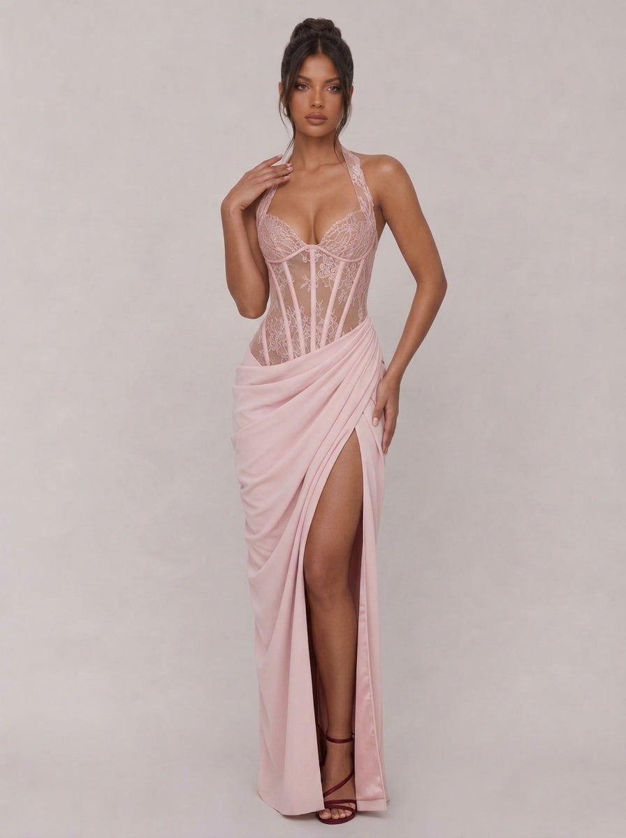 Theresa Lace Corset Slit Maxi Dress