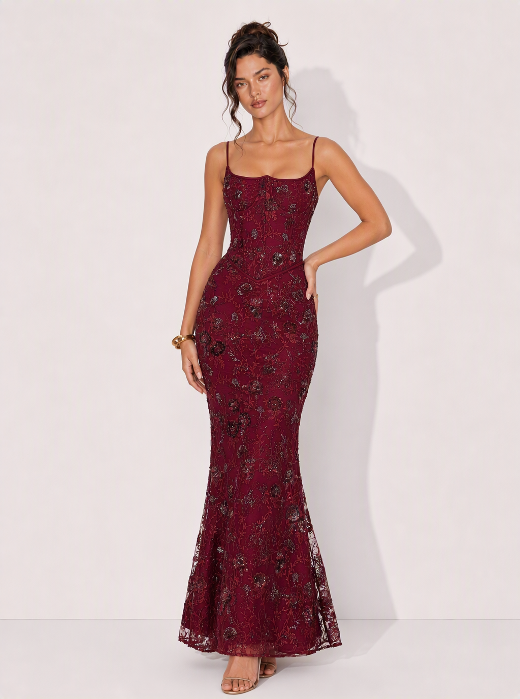 Zephrina Soraya jacquard mermaid maxi dress in coffee