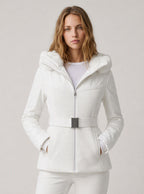 Zephrina Lovisa belted plush-collar hooded jacket in white