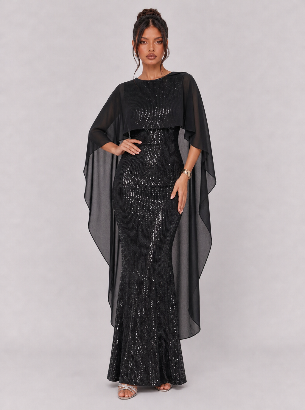Zephrina Berenice sequined cape maxi dress in navy