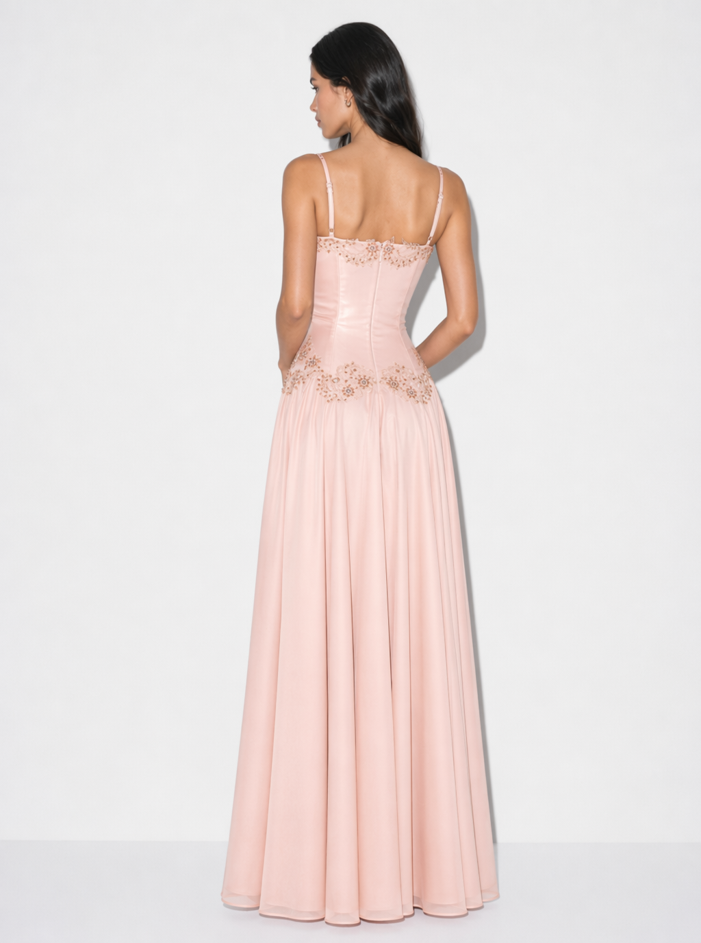 Zephrina Rosamund beaded lace high-slit maxi dress in pink
