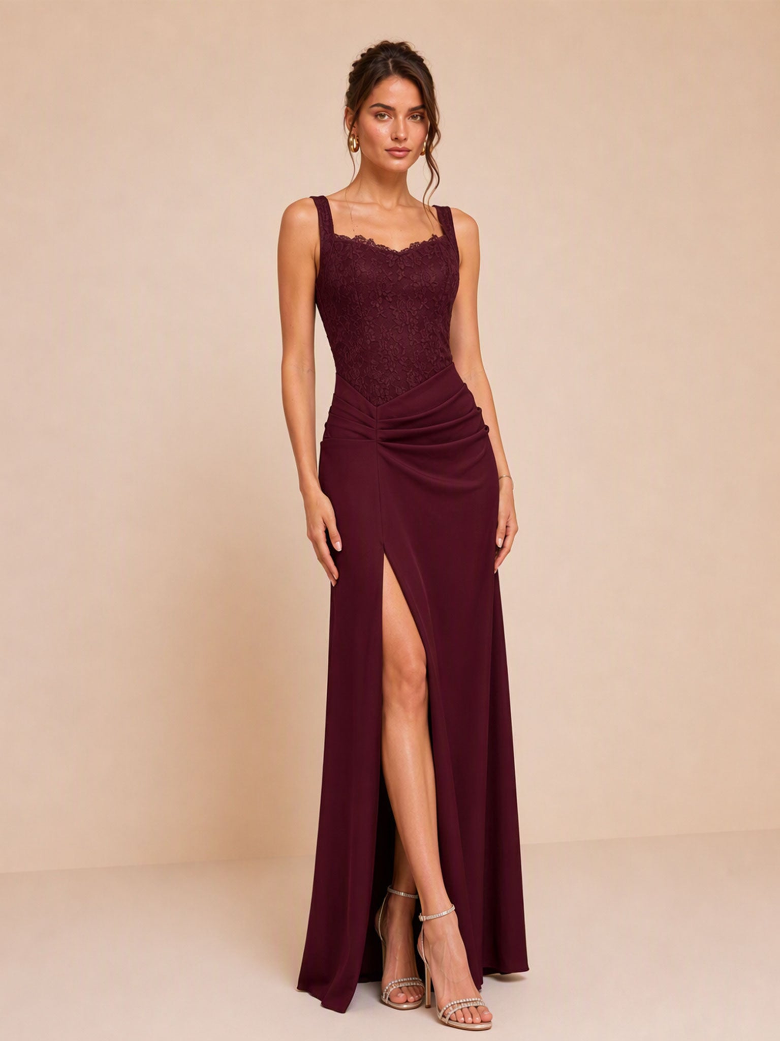 Zephrina Katriel lace trim slit maxi dress