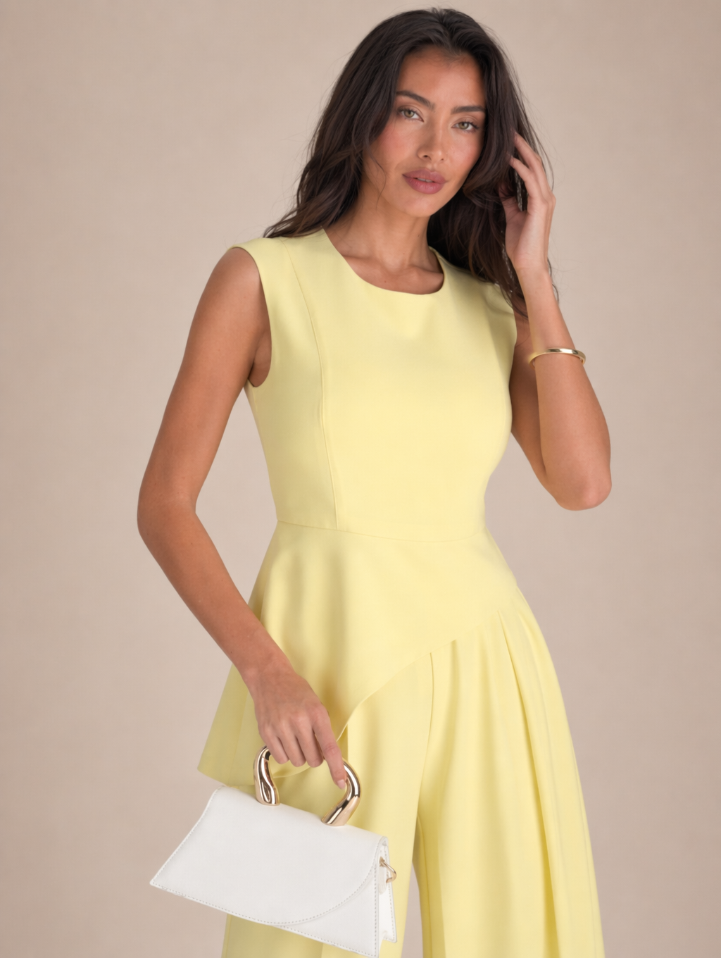 Sleeveless Asymmetrical Peplum Top & Wide Leg Pants Two Piece Set