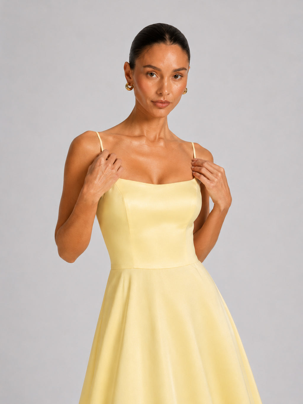 Square Neck Ruffle Hem A-Line Satin Dress