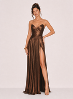 Zephrina Livia metallic slit maxi dress in dark brown