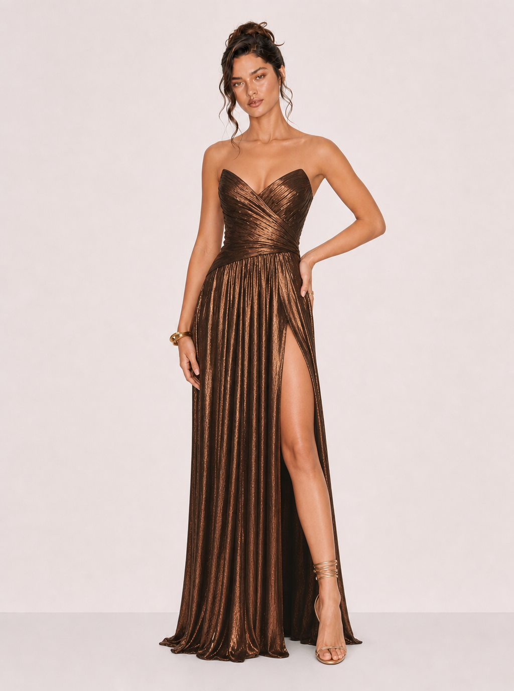 Zephrina Livia metallic slit maxi dress in dark brown