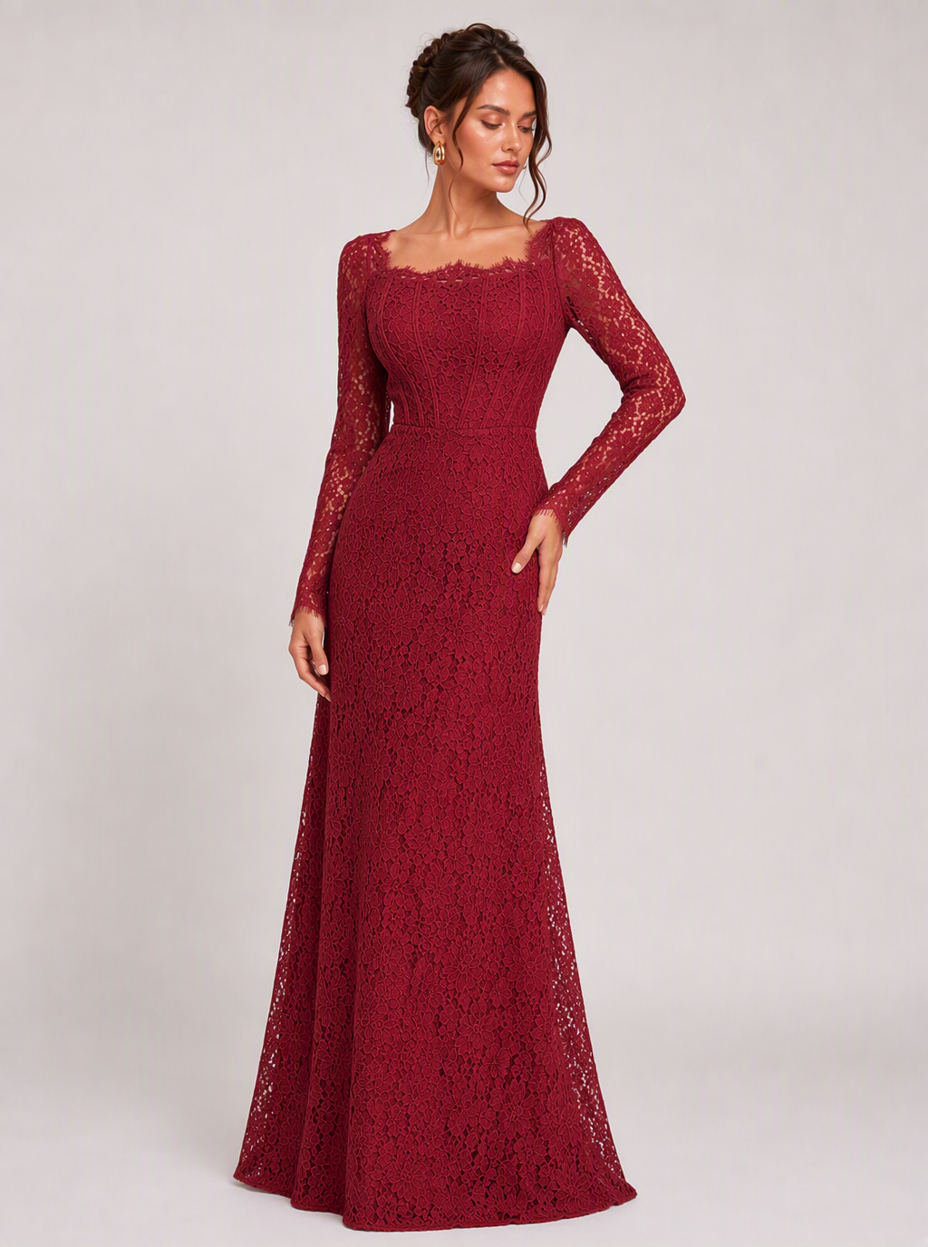 Zephrina Mirabel lace column maxi dress in burgundy