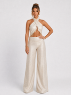 Zephrina Renata metallic linen-look set in apricot