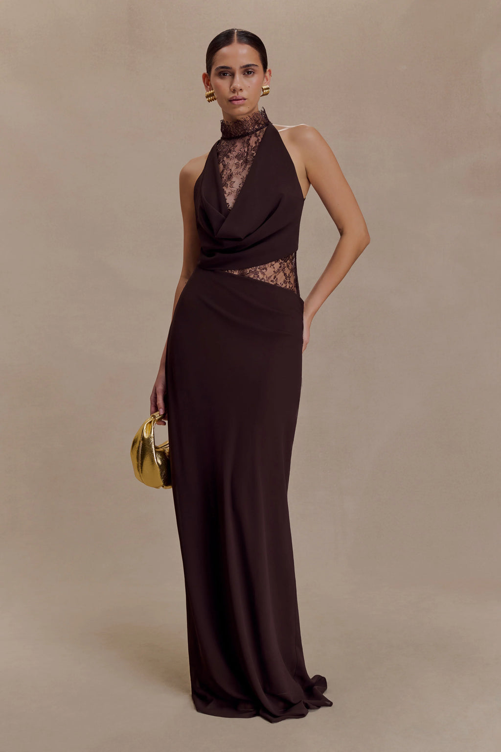 Ysella Lace Panel Knit Maxi Dress