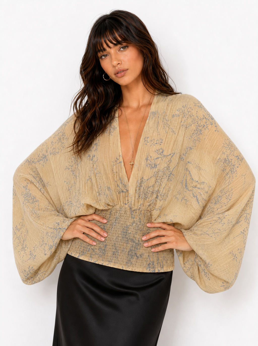 Zephrina Liora art-print balloon-sleeve top in yellow