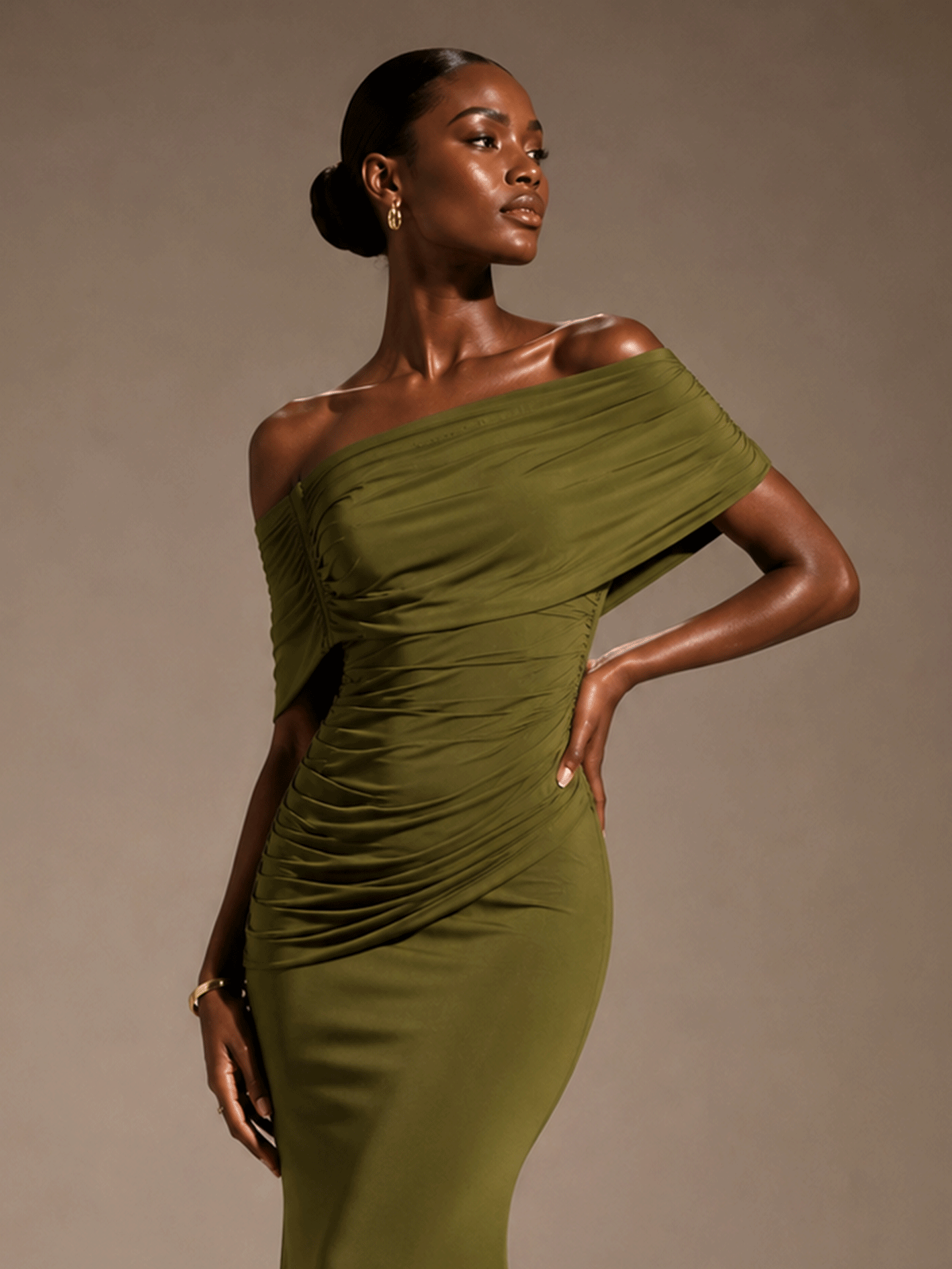 Off-Shoulder Ruched Mermaid Maxi Dress