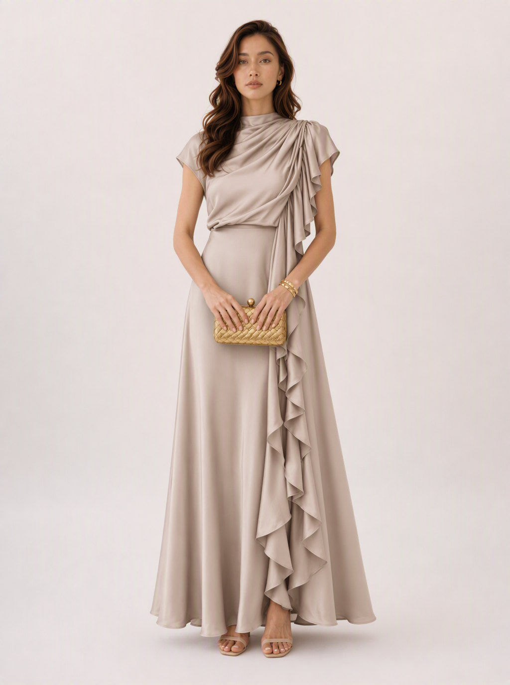 Zephrina Helene ruffle satin maxi dress
