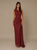 Zephrina Juliette one-shoulder embroidered lace maxi dress in burgundy