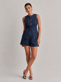Wash Embossed Denim Vest & High Waist Short Two Piece Set