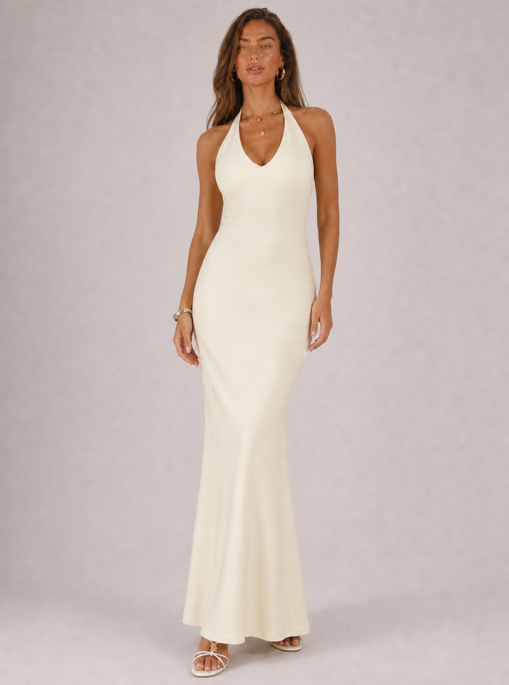 Zephrina Nolana halter knit maxi dress in yellow
