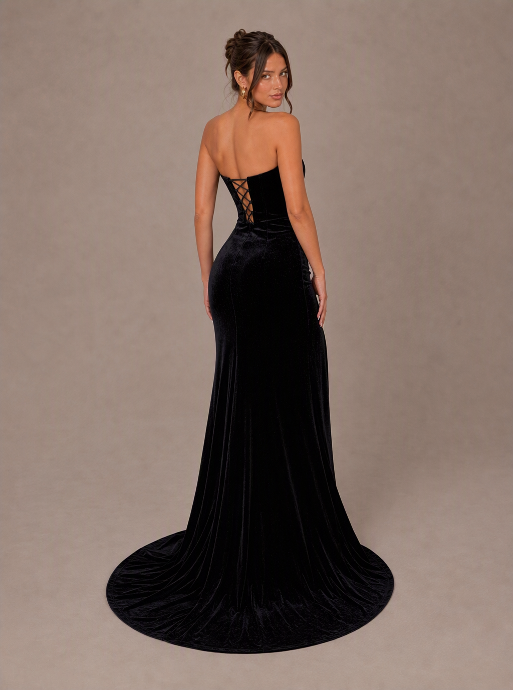 Zephrina Rosamund sparkle-trim corset velvet maxi dress in black