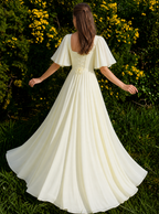 Zephrina Giselle flutter-sleeve chiffon maxi dress in yellow