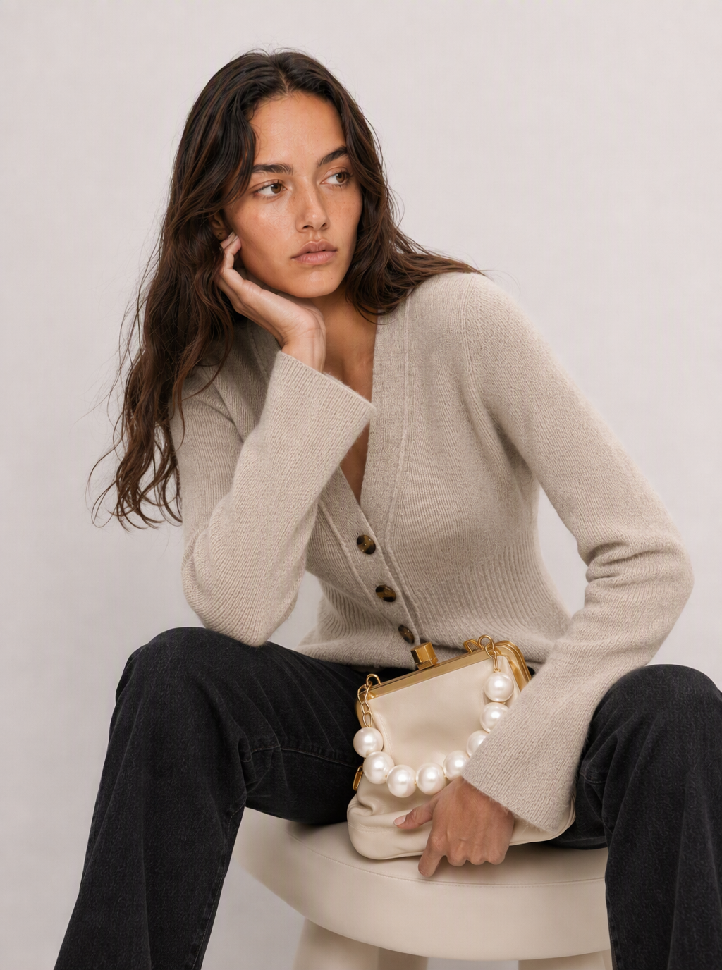Zephrina Clemence ribbed v-neck cardigan in khaki