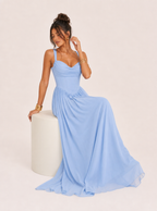 Zephrina Maelle pleated chiffon maxi dress in blue